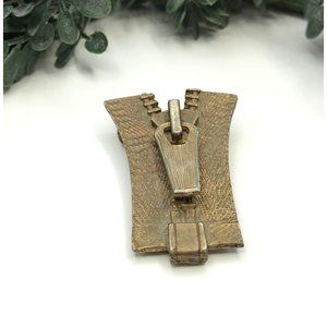 Vintage brooch metal zipper antique gold tone NEMO